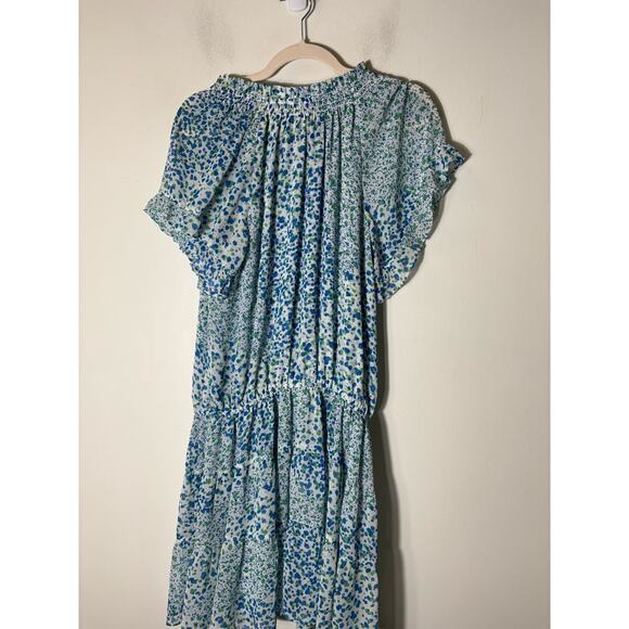 Hale Bob Green Blue Print Flutter Sleeve Mini Dress Sz M - Picture 1 of 2